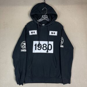 Stussy Hoodie Mens Small Black Graphic Print Long Sleeve Pullover Sweatshirt